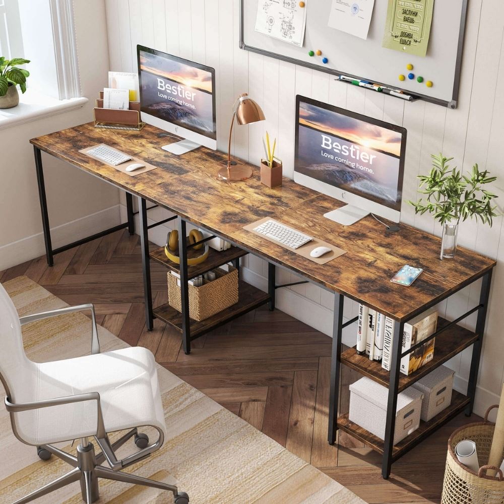 95.2'' Two Person L Shaped Desk Home Office Corner Desk With Adjustable  Shelves 59.5'' Writing Desk – Bestier