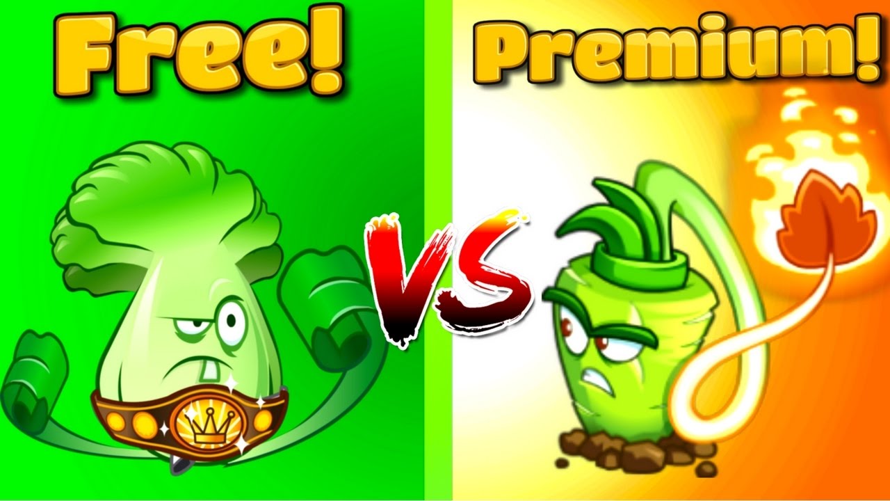 Pvz Free Vs Premium ⇒Plants Vs Zombies 2 Bonk Choy Vs Wasabi Whip - Youtube