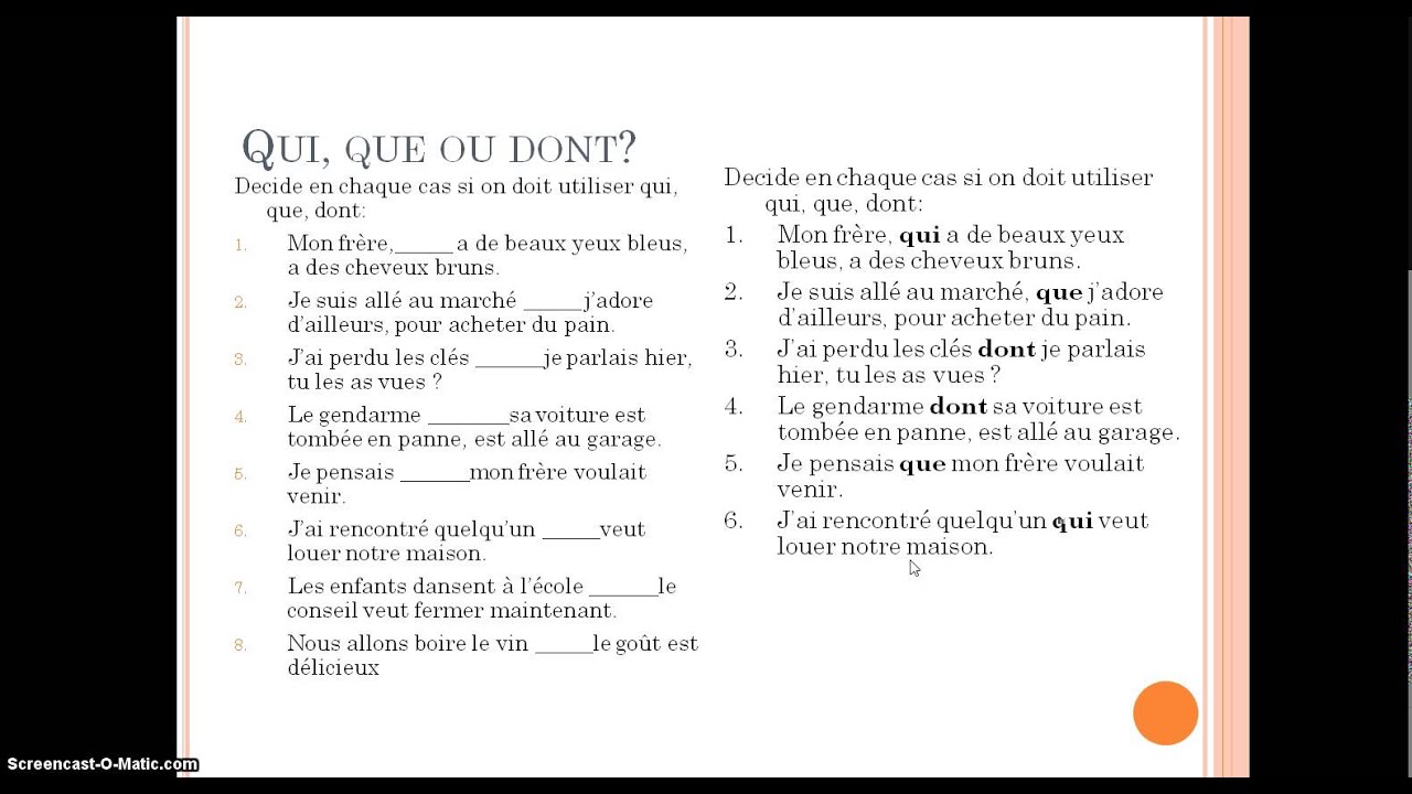 French Relative Pronouns And Practice Qui Que Dont - Youtube