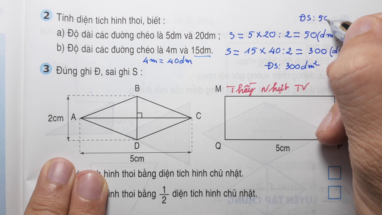 Toán Lớp 4 - Sgk/ Trang 142 - Diện Tích Hình Thoi - Thầy Nhựt Tv - Youtube