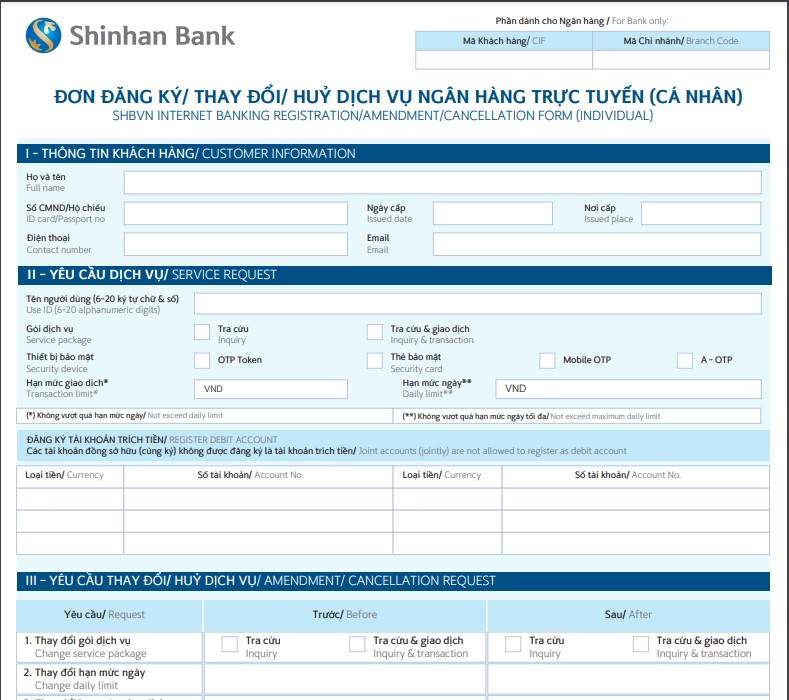 Hướng Dẫn Cách Điền Mẫu Đơn Đăng Ký Internet Banking Shinhan Bank