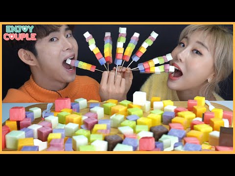 SUB)핵쫀득쫜득!! 본격침샘자극하는 레인보우큐브 과일치즈먹방!! rainbow cube cheese mukbang! ASMR