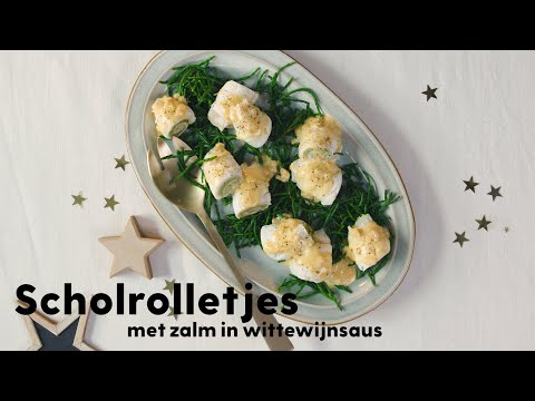 Rolletjes van scholfilet met zalm in wittewijnsaus - Allerhande